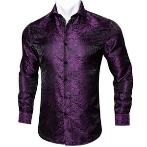 Camisas de Seda con Estampado Floral para Hombre, Camisas Casuales de Manga Larga para Otoño, Camisa de Vestir con Diseño Floral para Hombre - Product Image 1