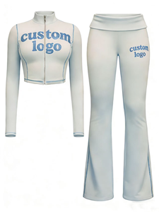 Conjuntos de Moda para Mujer 2026, Top Corto con Cierre y Manga Larga, Pantalones Acampanados con Costuras Expuestas, Conjunto de Dos Piezas, Ropa Femenina - Product Image 2