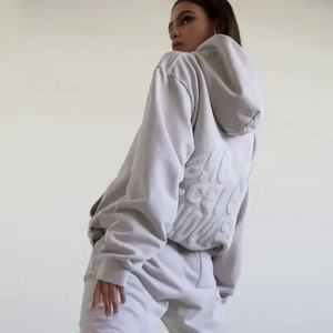 Custom 3D Puff Printing Oversize Long Sleeve Knitted Badge <b>Hoodie</b> Women 2023 Heavyweight Casual Gym Hoodies - Product Image 2