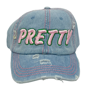 PRETTY GIRL <b>Light</b> Denim <b>Hat</b> Women Girls Fashion Denim Baseball Cap Custom Embroidery Adjustable Cotton Jean Cap Casual - Product Image 1