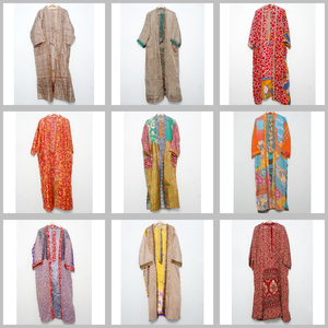 Robe kimono japonaise vintage unique faite à la main en soie pour femme, patchwork, longue, élégante, douce, vêtements de nuit respirants pour l'été - Product Image 1