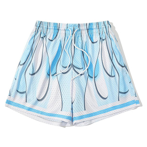 Shorts de basketball pour femmes en mesh bleu clair, avec cordon de serrage, respirants, imprimés par sublimation, vêtements de sport d'été, coupe classique - Product Image 1