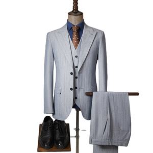 Traje de oficina de alta calidad al por mayor, OEM personalizado, traje formal de lujo de 3 piezas para hombre, traje de negocios a rayas para hombre - Product Image 1
