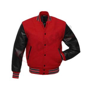 Venta al por mayor personalizable Varsity chaqueta hombres invierno cálido Patchwork diseño negro-rojo PU mangas tela de lana alta estilo Letterman - Product Image 6
