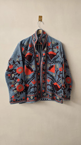 Embellished Velvet <b>Quilted</b> Hooded Jacket Floral Suzani Hand Embroidery Boho Winter Wear Breathable Eco-Friendly Short Coat Women - Product Image 6