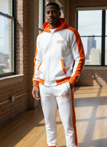 Conjunto Deportivo Premium para Hombre, de Alta Calidad, 450 GSM, Blanco y Naranja, Marca SQS - Product Image 2