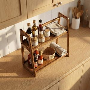 Modern Wooden Double Tier Freestanding <b>Storage</b> Display <b>Rack</b> for Home <b>Kitchen</b> Spice Organizer with Multifunction Design - Product Image 4
