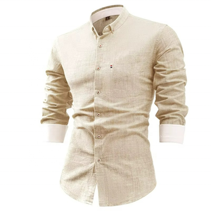 Chemise décontractée d'été à manches longues pour homme, grande taille, en coton et lin, couleur unie, boutonnée, respirante - Product Image 5