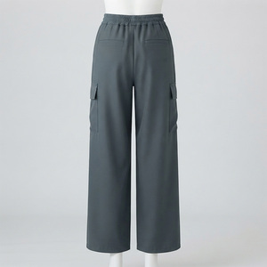 Pantalon cargo en nylon pour femme REDDITO SPORTS, taille mi-haute, coupe droite, longueur intégrale, couleur unie, taille élastique, style décontracté, en velours côtelé - Product Image 3