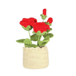 Rose Amigurumi Rouge Faite Main au Crochet en Fil Tricoté en Pot pour Décoration de Bureau et Maison, Cadeau Spécial Fleur pour Bureau - Product Image 3