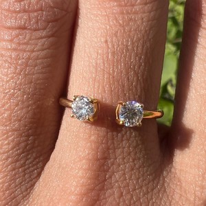 Diamond Open <b>Gap</b> Stackable Rings Minimalist Prong Set 14k Solid Gold Round Lab Grown Two Stone Solitaire Bands Jewelry Wholesale - Product Image 1