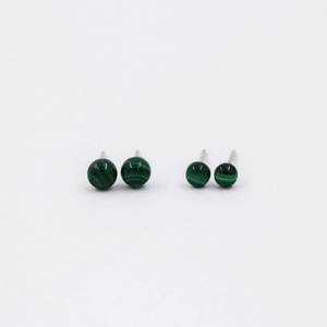 Natural Malachite Minimalist <b>Stud</b> <b>Earrings</b> 925 Sterling <b>Silver</b> Round Gemstone <b>Earrings</b> Handmade Fine Jewelry for Women - Product Image 1