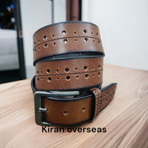 Ceinture en cuir vintage Kiran Overseas, taille 32, couleur marron beige durable, style décontracté, emballage inclus - Product Image 2