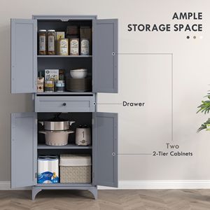 Dispensa da cucina grigia a 4 ante con cassetto e ripiani regolabili - Product Image 4