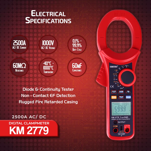 KM-2779หนีบดิจิตอล2500A TRMS 63mm กรามเปิดแมว III 1000V/CAT IV 600V ความปลอดภัยรองรับการตรวจจับความถี่ VFD us/pc - Product Image 2