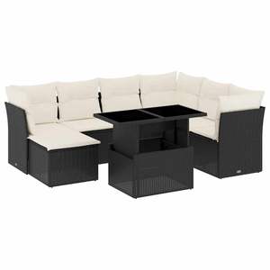 Ensemble de canapés de jardin en rotin noir avec coussins crème, mobilier d'extérieur au design contemporain, résistant à l'eau et aux UV, en rotin PE - Product Image 4