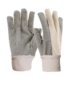Guantes de algodón punteados de PVC XL de 10oz al por mayor tela de taladro antideslizante, seguro para alimentos, logotipo personalizado, protección laboral industrial - Product Image 1