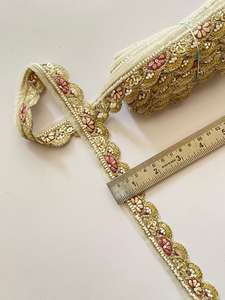 Fournisseur Indien Nouveau Design Dentelle Broderie 100% Polyester Perles 25mm Doux pour Robes - Product Image 3