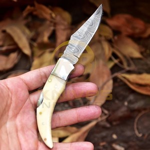 Handmade Damascus Steel Folding <b>Knife</b> with <b>Bone</b> <b>Handle</b> | Premium Pocket Hunting Camping EDC <b>Knife</b> OEM Manufacturer - Product Image 4