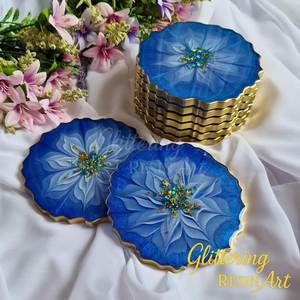 Posavasos de Resina con Diseño de Playa, Redondos, Antideslizantes, Decoración Mediterránea con Estrellas de Mar, Resistentes al Calor - Product Image 5