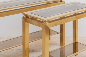 Hot Selling Sculptural Brass <b>Console</b> <b>Table</b> Glass Top Modern Entryway TV <b>Console</b> Premium Handcrafted Durable Statement Furniture - Product Image 3
