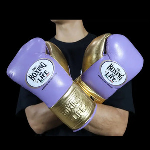 Gants de boxe OEM en cuir de vachette véritable, rose bordeaux et blanc, avec logo personnalisé, No Boxing No Life, pour sparring, arts martiaux et MMA. - Product Image 4
