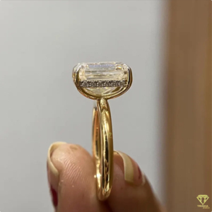 Elegant Emerald Cut Diamond Engagement <b>Ring</b> In Yellow Gold <b>Solitaire</b> Setting With Timeless Minimalist Bridal Style - Product Image 4