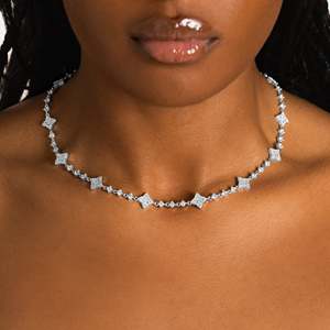 Star Shape Crystal <b>Choker</b> Necklace 925 Sterling <b>Silver</b> Rhodium Plated Minimalist Women's Everyday Wear - Product Image 1