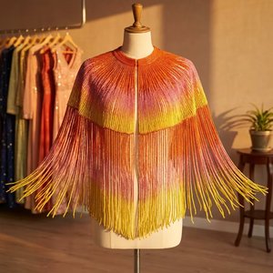 Châle vintage tissé écologique pour femme avec franges perlées, vente en gros, cape d'épaule de mariée, fournisseur - Product Image 3