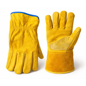 Gants de travail en cuir croûte jaune avec manchette longue pour travaux extérieurs intensifs et manipulation du bois - Product Image 1