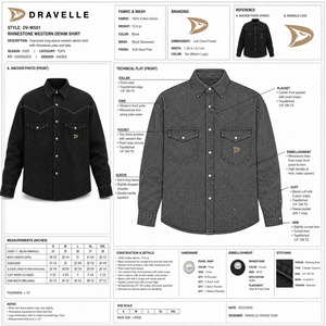 เสื้อเชิ้ตเดนิมสีดำสไตล์คาวบอยตะวันตก ประดับด้วยคริสตัลวิบวับ ทรงหลวม สไตล์เรโทรยุค 90s  ติดกระดุมมุก - Product Image 6