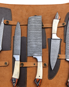 LEGACY BLADES Juego de Cuchillos de Chef de Acero de Damasco Hechos a Mano, 5 Piezas, Mango de Hueso, 67 Capas, Hoja Recta Pulida, Ambidiestro - Product Image 4
