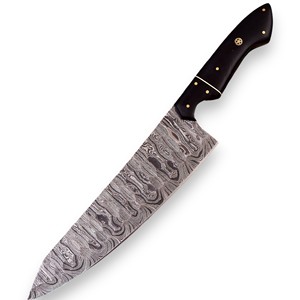 Cuchillo de Cocina de Acero de Damasco, Forjado a Mano, Ligero, Ambidiestro, de Alta Dureza, con Mango de Epoxi Negro de 8 Pulgadas - Product Image 1