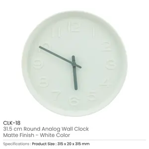 Horloge murale analogique ronde minimaliste, finition blanche mate, design quartz, pour la décoration du salon, en plastique - Product Image 3