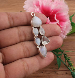 Colgante Vintage con Bisel de Piedras Preciosas Arcoíris, Plata de Ley 925 Chapada en Platino, Collar Multicolor, Estilo Antiguo - Product Image 6