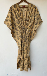 Nuevo Kaftán con Estampado Animal, Cuello en V, Cierre con Cordón, Corte Evase, de Algodón Suave Indio, con Encaje, Largo Completo, para Playa, para Mujer - Product Image 5