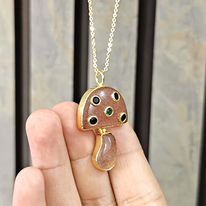 18k Gold Plated Brass Mushroom Pendant <b>Necklace</b> Natural Cherry <b>Quartz</b> with Tiny CZ Accents Cute Style Customized Women <b>Necklace</b> - Product Image 4