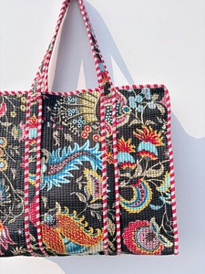 Sac fourre-tout en coton noir pour femmes, avec imprimé floral multicolore, style bohème, sac à main d'été décontracté avec fermeture éclair, sac de voyage pour femmes - Product Image 6