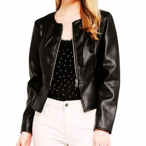 Chaqueta de Motociclista de Cuero Sintético Azul para Mujer, Manga Larga, Cuello Alto, Cierre de Cremallera, Corte Regular, Estilo Otoñal - Product Image 4