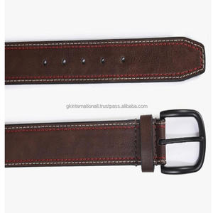 Men's Classic Brown Premium Leather Casual <b>Belt</b> with Contrast Stitching and <b>Black</b> Gunmetal Brass Buckle Custom Sizes - Product Image 6