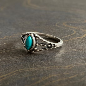 Wholesale Vintage 925 Sterling Silver <b>Turquoise</b> <b>Ring</b> Marquise Cut Gemstone Boho Retro Oxidized Silver Jewelry For Women - Product Image 2