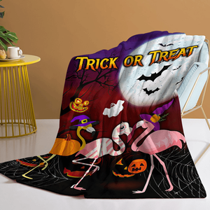 Coperta in flanella con fenicotteri dei cartoni animati per Halloween, morbida e leggera, per divano, ufficio, letto, viaggio - Design multifunzionale con paesaggi naturali - Product Image 1