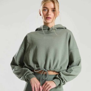 Sweat-shirt à capuche vert olive pour femme avec imprimé lettres au dos, décontracté, en coton et fibre de bambou, respirant, coupe classique, pour l'automne - Product Image 2
