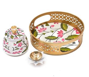 Plateau panier imprimé Pichwai avec poignée, design Art Déco, motif animalier, pour cadeaux de mariage, Diwali, Thanksgiving - Product Image 3