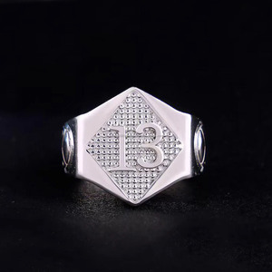 Custom Lucky Number 13 Rhodium 925 Sterling Silver <b>Gothic</b> Skull Inspired Chunky <b>Ring</b> Punk Rock Wedding Statement Jewelry for Men - Product Image 1