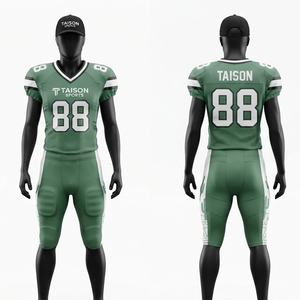 Uniforme de football américain pour hommes, 220 GSM, polyester et élasthanne de qualité supérieure, vert menthe, blanc, panneaux dorés sur les épaules, logo personnalisé, vêtements d'équipe - Product Image 4