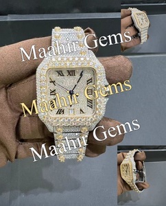 Montre Moissanite à taille brillante VVS1, style antique, hip-hop, luxe, quartz, acier inoxydable, résistance à l'eau 10 bars, mode, affaires, verre - Product Image 1