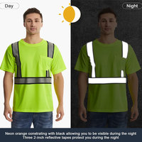 T-shirt de sécurité haute visibilité pour homme, vert lime, bandes réfléchissantes, poche poitrine, vêtements de travail, chemise de sécurité