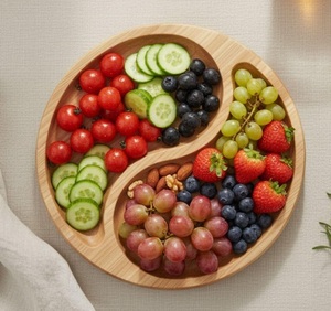 Eco-Friendly Portable Wooden <b>Snack</b> <b>Tray</b> with 2 Compartments Polished Beech Serving Plate & Divided Food Platter for Catering - Product Image 2