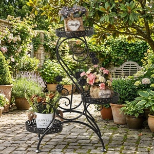 Support de plantes circulaire vintage en fer forgé avec revêtement époxy, pour 3 pots, support de pot de fleurs intérieur/extérieur, décoration de jardin artisanale - Product Image 3
